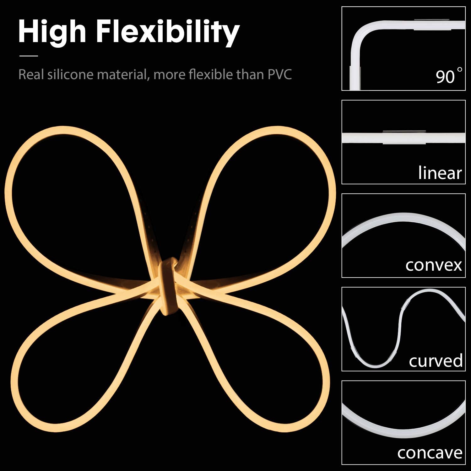 12V теплый белый неоновый свет веревки